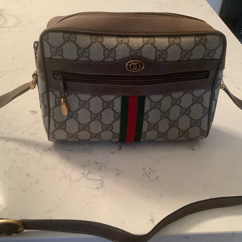 Vintage 80’s GUCCI Ophidia web stripe GG brown supreme canvas leather crossbody